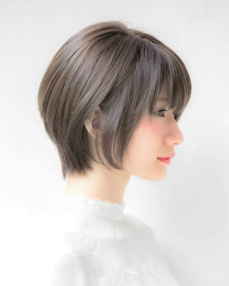 ショート カラー グレージュ バイオレットカラー くびれヘア ショートヘア カット ヘアカラー トリートメント 💎小顔前髪&髪質 改善カラー💎片桐のヘアスタイル