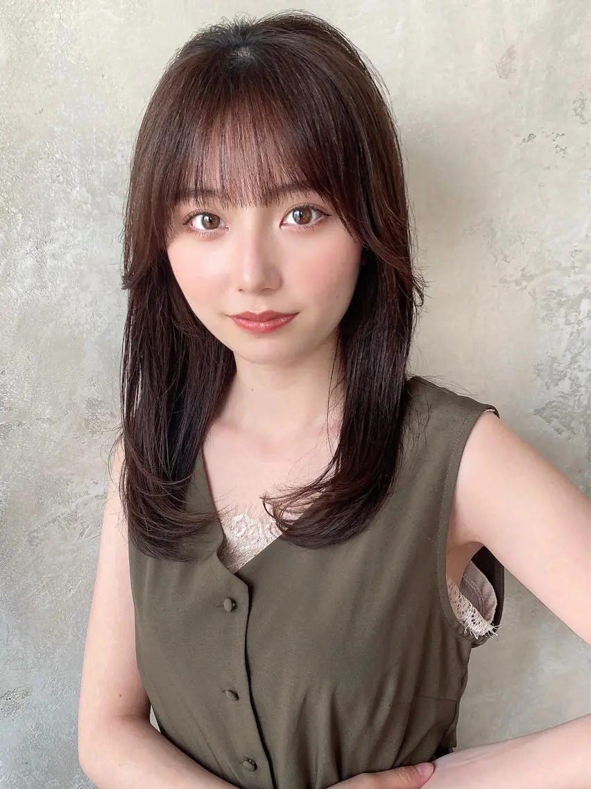 セミロング カラー セミロングパーマ ベージュカラー ブラウンカラー ブラウンベージュ 髪質改善 顔周り/くびれヘア 韓国ヘア💕風間るなのヘアスタイル