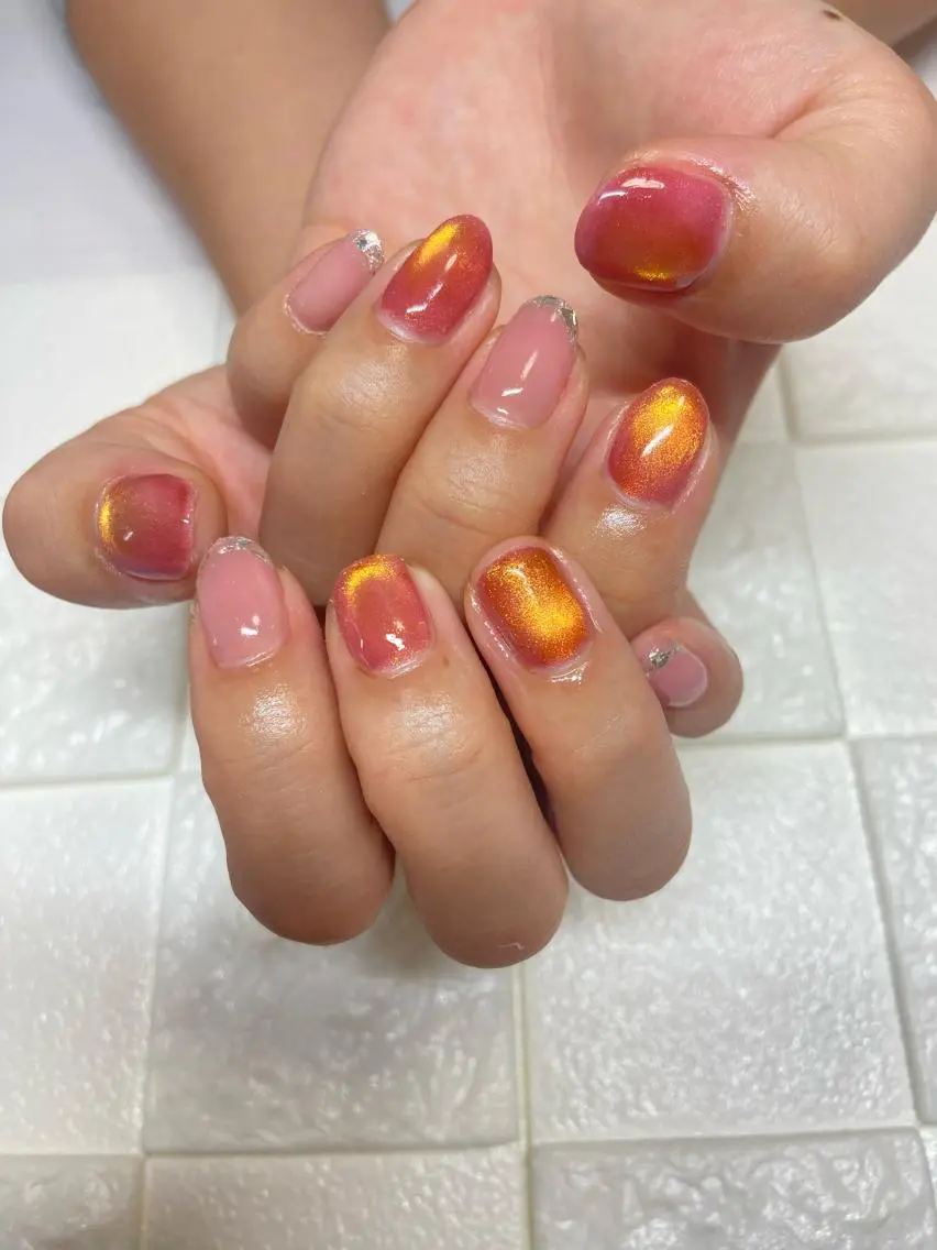 ネイル フレンチネイル ガラスフレンチ マグネットネイル nail_ kinaのネイルデザイン