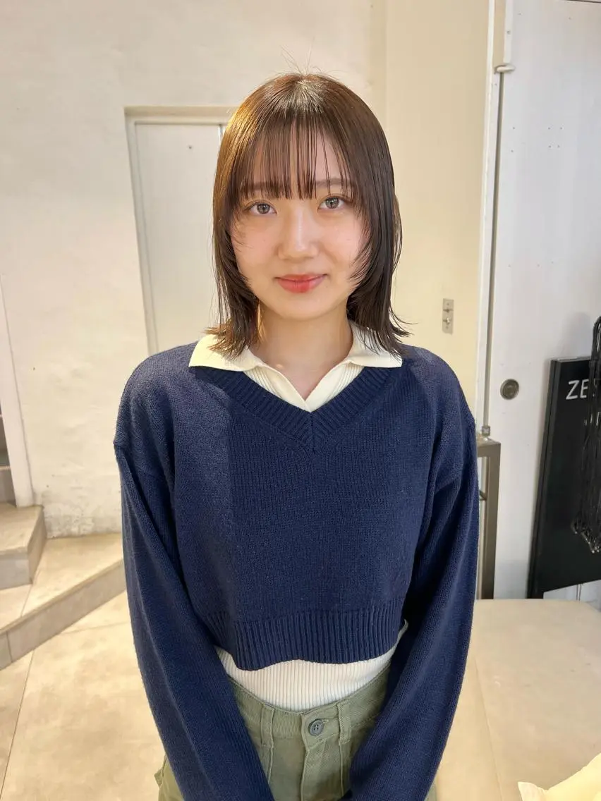 ミディアム カラー ボブ 伸ばしかけ 顔周りカット/透明感 カラー✂️MEIのヘアスタイル
