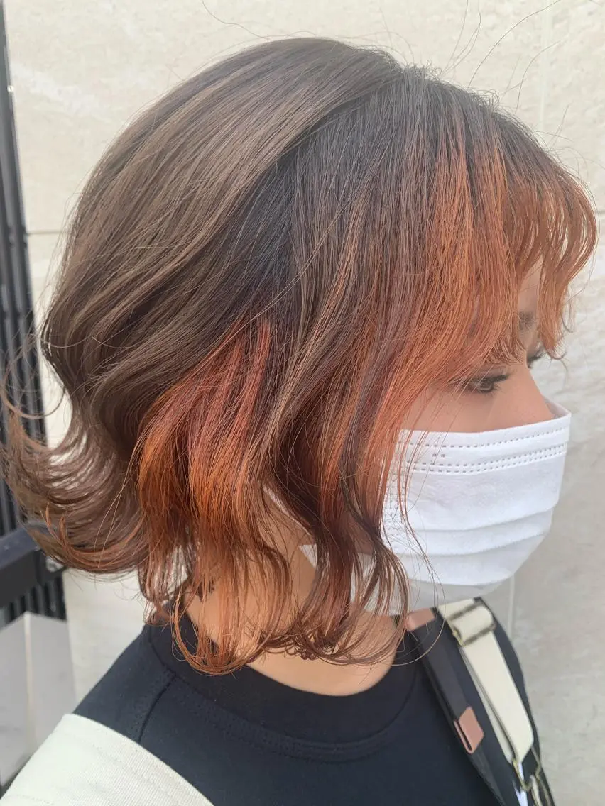 ミディアム カラー ミストバング  フェイスフレーミング インナーカラー ボブ 松岡 恭弘のヘアスタイル