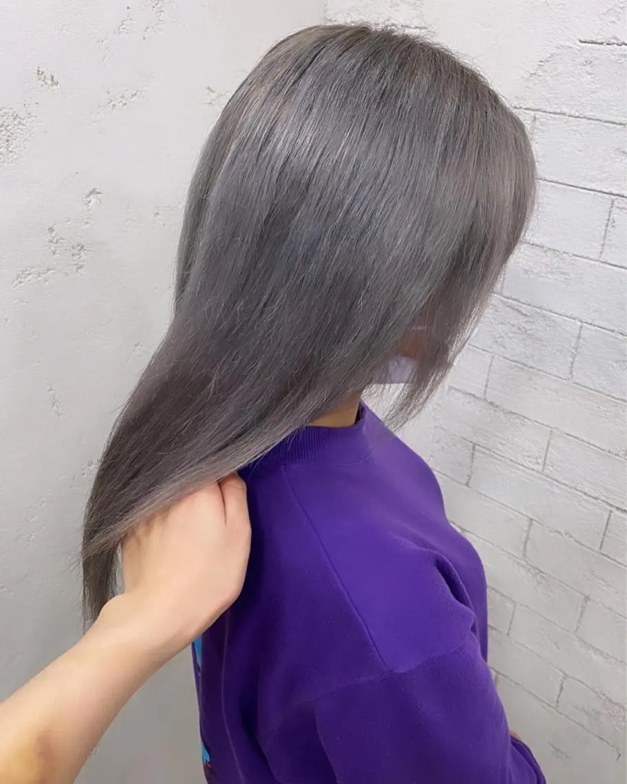 ロング カラー パープルカラー シルバー グレージュ達人/赤み 消し/ブリーチ/岩崎のヘアスタイル