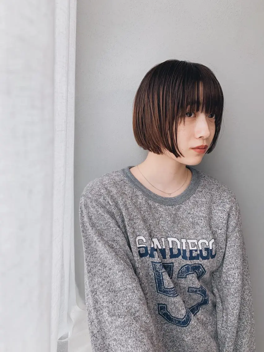 ミディアム カラー カット ヘアカラー パーマ ボブパーマコテ巻き風 パーマNo1深江秀平のヘアスタイル