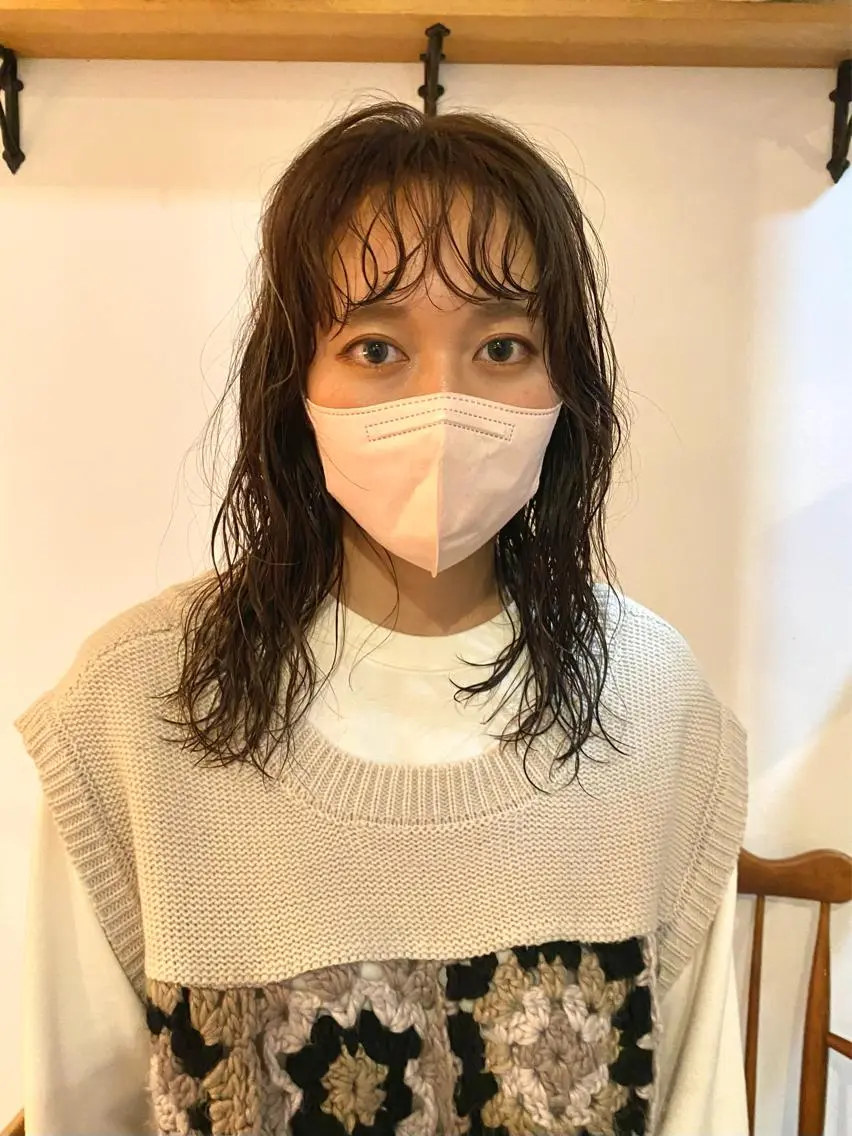セミロング カラー パーマ セミロングパーマ ハイライトカラー ハイライト ショート& パーマ　坂本のヘアスタイル