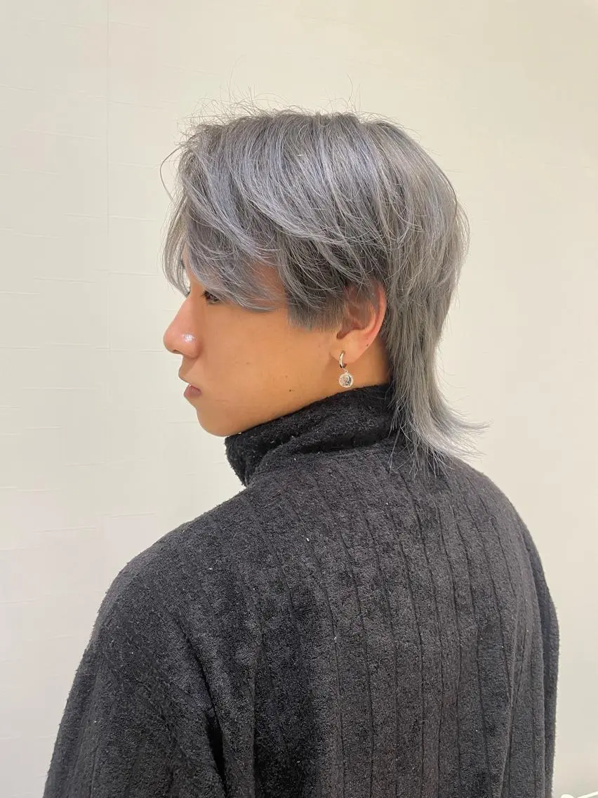ミディアム カラー メンズ メンズウルフカット シルバー ウルフカット 薬院浄水通/ショート /メンズ/rukaのヘアスタイル
