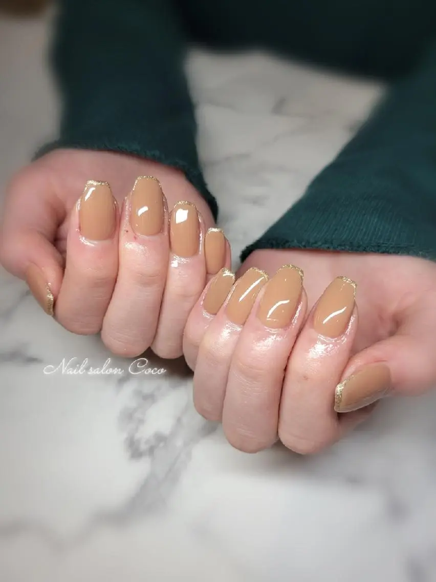 ネイル ブラウン フレンチネイル ラメ(グリッター) Nail salon Coco【溝の口駅】のネイルデザイン