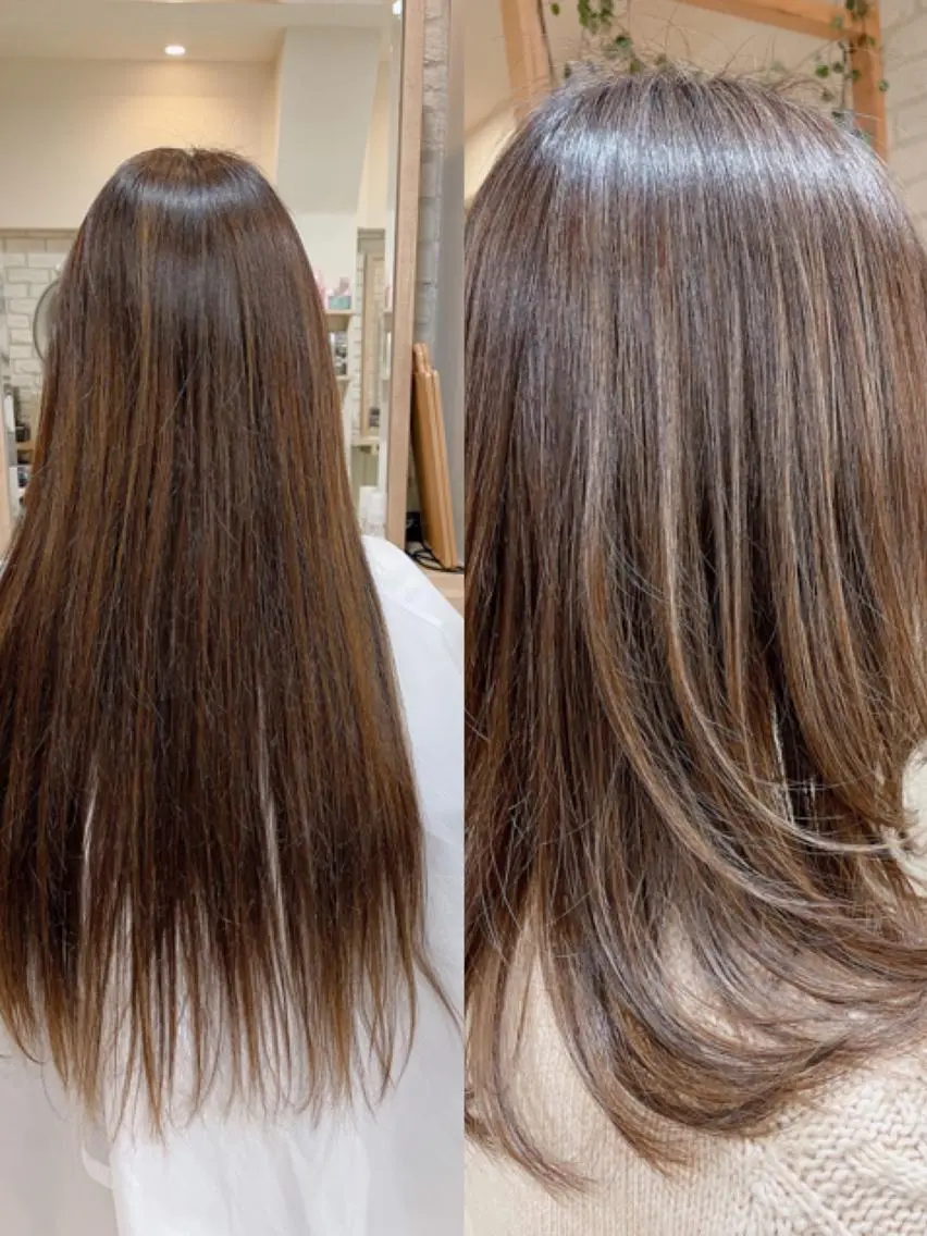 セミロング カラー デザインカラー ハイライトカラー ハイライト カット ヘアカラー トリートメント 清水 有実子のヘアスタイル