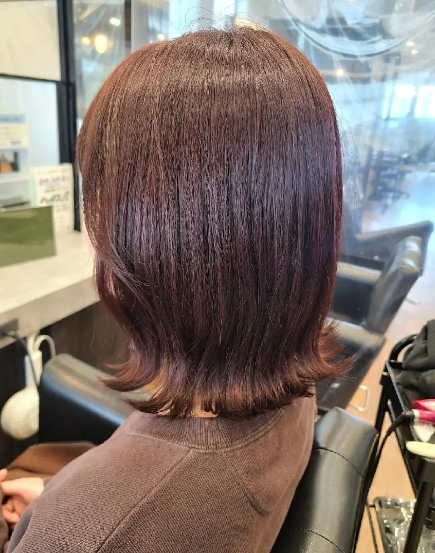 ミディアム カラー レッドカラー ボブ カット ヘアカラー トリートメント 関口 友菜のヘアスタイル