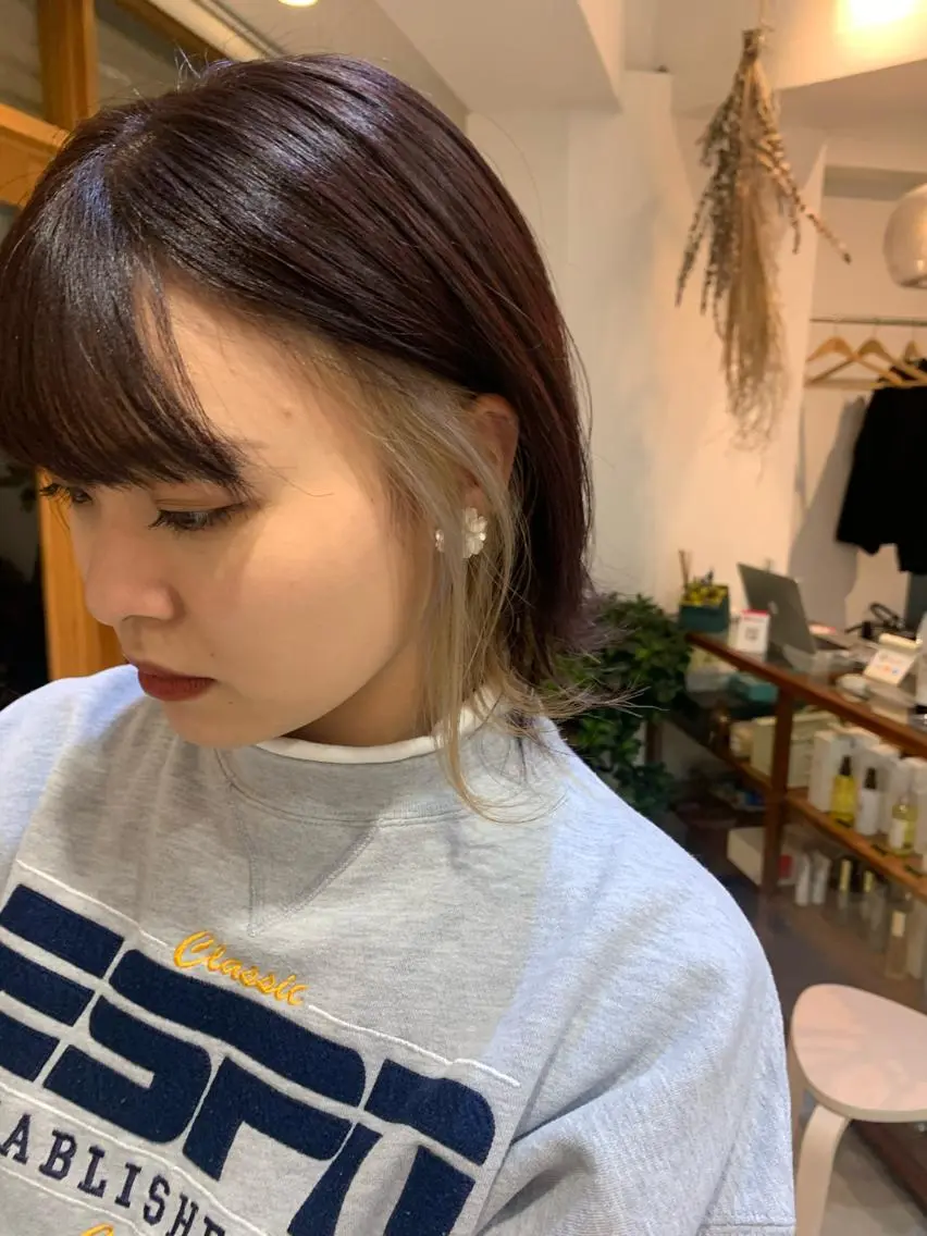ミディアム カラー ベージュカラー ブリーチ ブラウンカラー インナーカラー ブリーチなしカラー ヘアカラー 中目黒🌼 🌼ハナのヘアスタイル