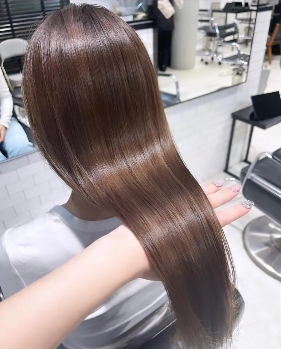 セミロング カラー パーマ ヘアアレンジ 透明感/オリーブ/ グレージュ/YUKAのヘアスタイル