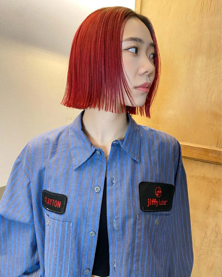 ショート カラー 切りっぱなしボブ レッドカラー ボブ ヘアカラー Pia ツボイ ケイタのヘアスタイル