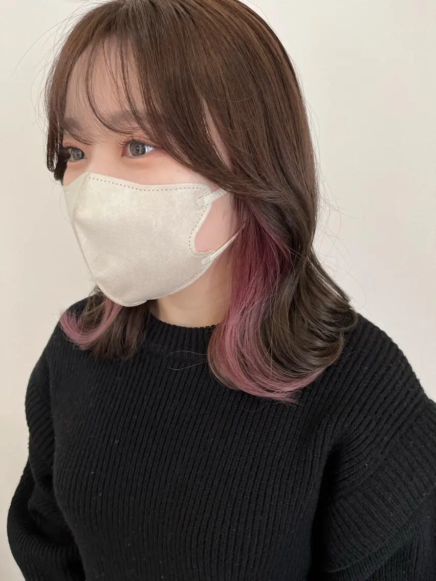 ミディアム カラー ヘアアレンジ ブラウンカラー ショコラブラウン ピンクカラー エギョモリ ヨシンモリ カット ヘアカラー トリートメント 韓国×髪質改善特化 💍maki💍のヘアスタイル