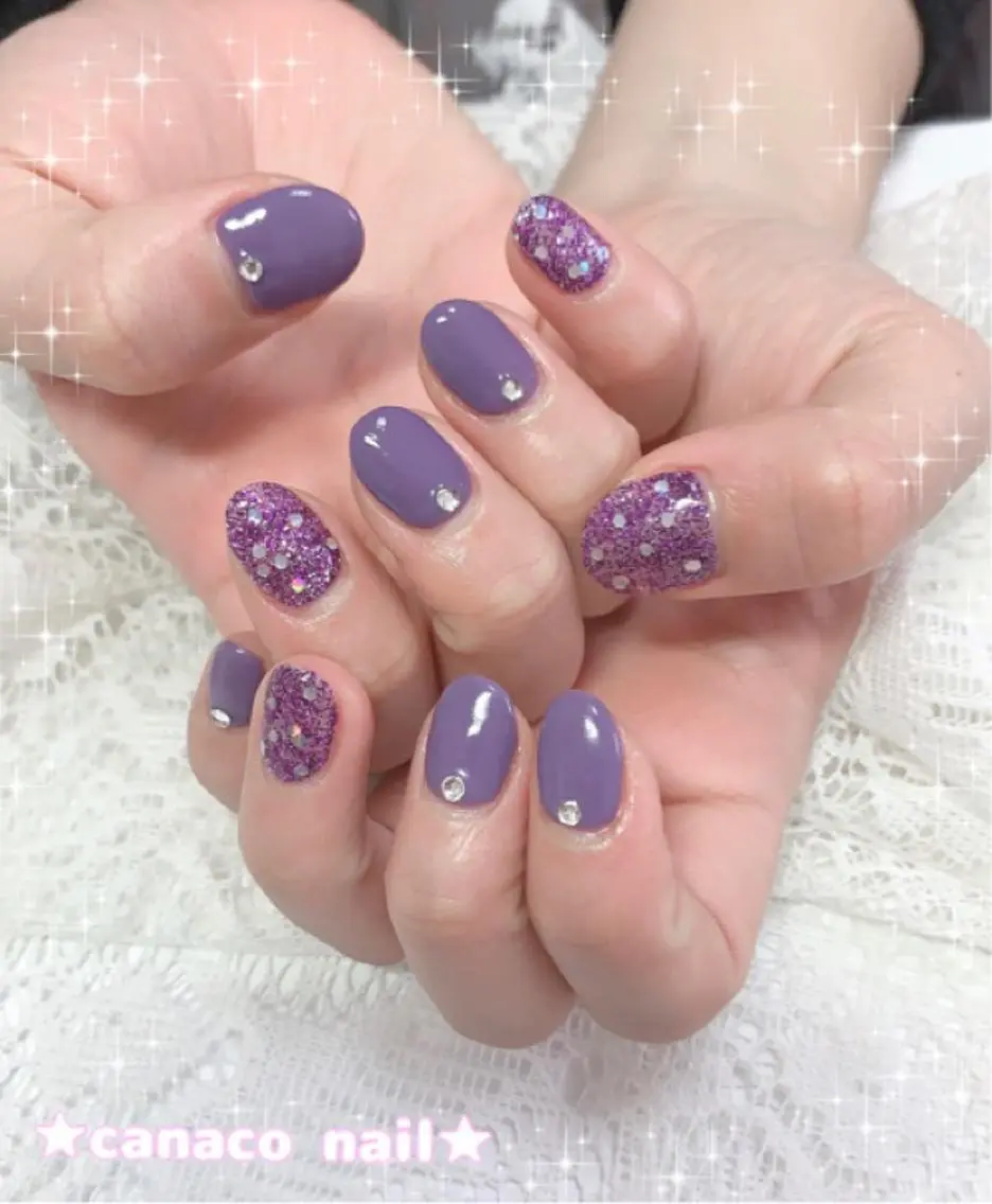 ネイル ラメ(グリッター) パープル ハンドネイル ハンドケア ベテランネイル cnc  nailのネイルデザイン