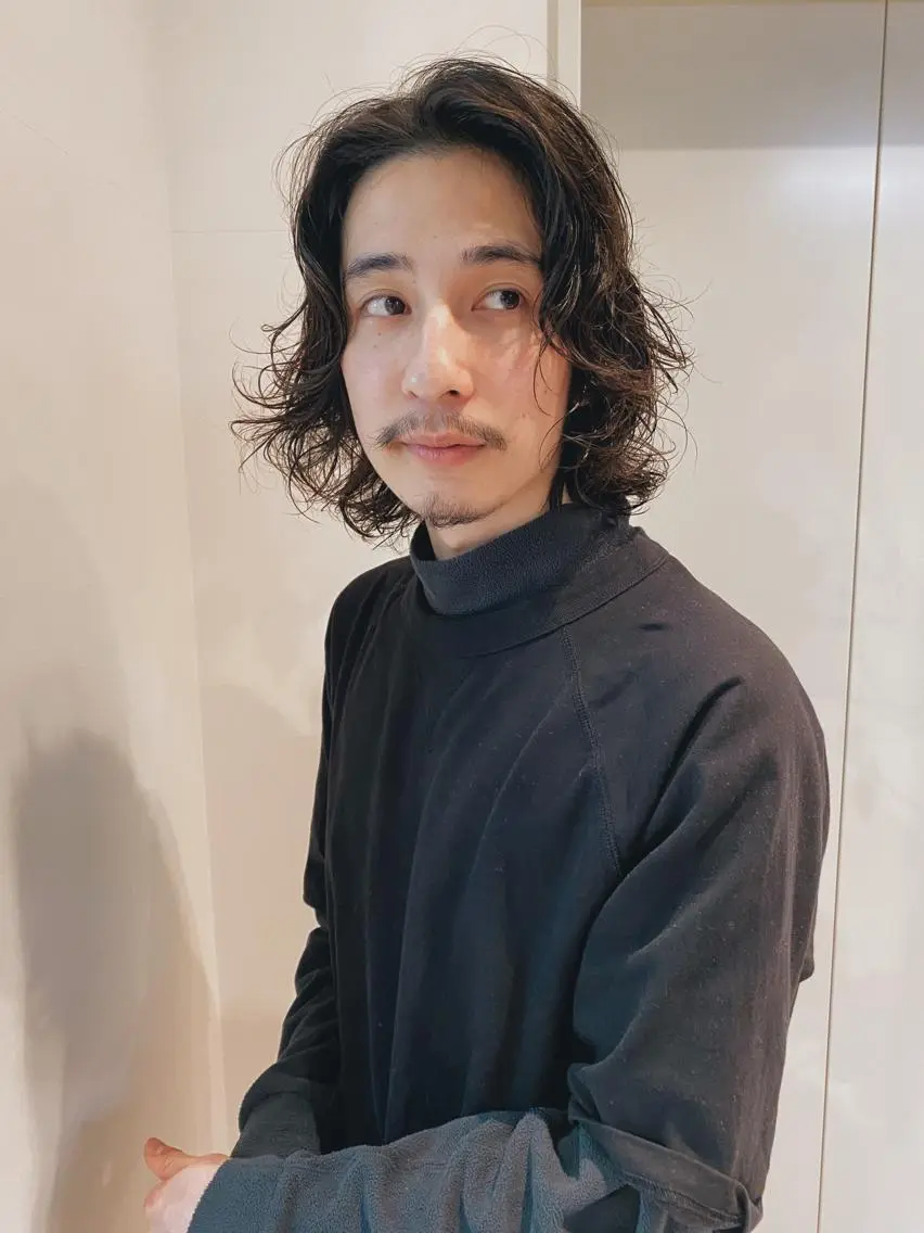 ミディアム パーマ メンズ ボブパーマコテ巻き風 パーマNo1深江秀平のヘアスタイル