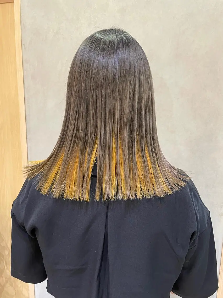 ミディアム カラー インナーカラー イエローカラー ヘアカラー 城 健太郎 💎ハイトーンのヘアスタイル