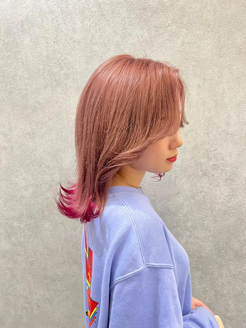 ミディアム カラー ヘアアレンジ ARIA💎縮毛矯正 ブリーチ💎複雑履歴のヘアスタイル
