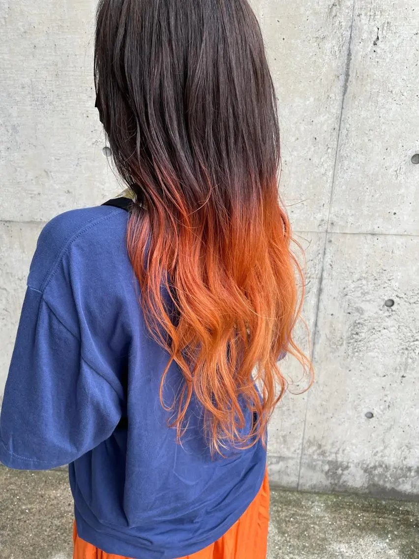 ロング カラー オレンジ 日高 香織のヘアスタイル