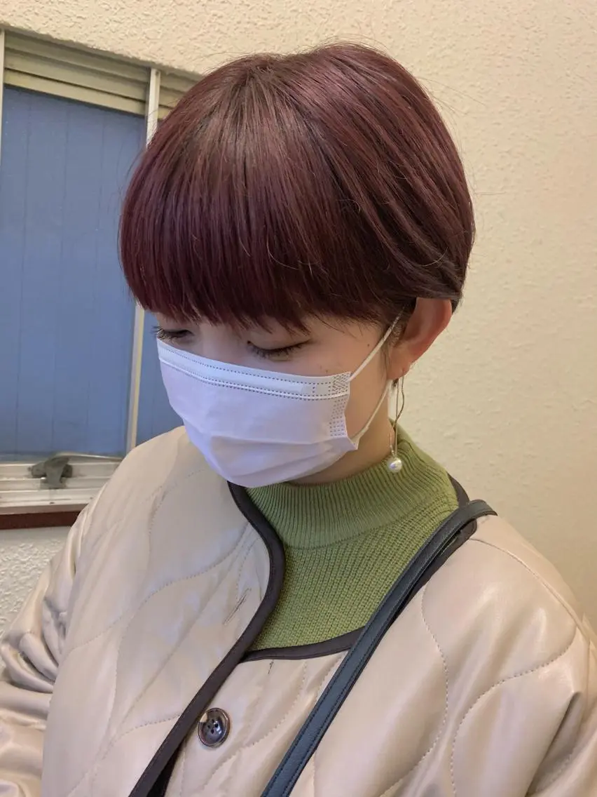 ショート カラー ピンクカラー カット トリートメント シノザキ/薬院/ボブ /ショート/髪質改善のヘアスタイル