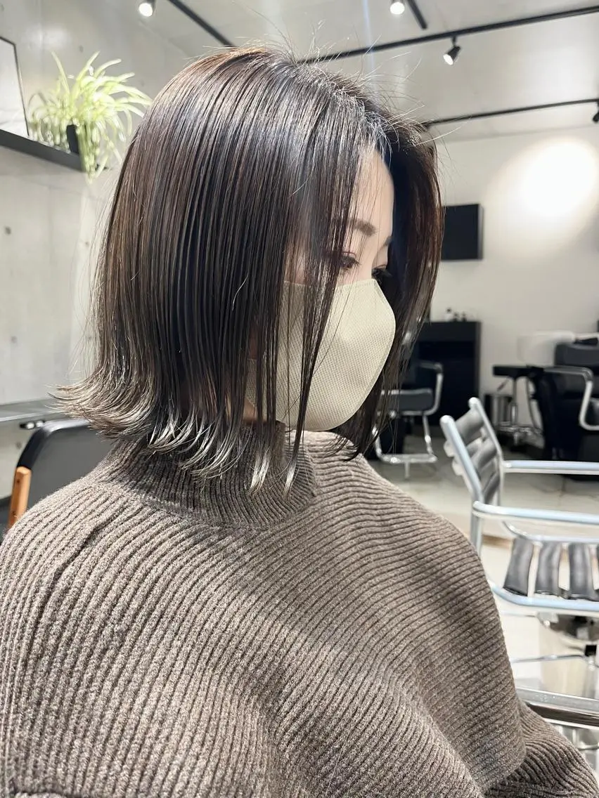 ショート カラー パーマ トリートメント ヘッドスパ ヘアセット 透明感/オリーブ/ グレージュ/YUKAのヘアスタイル