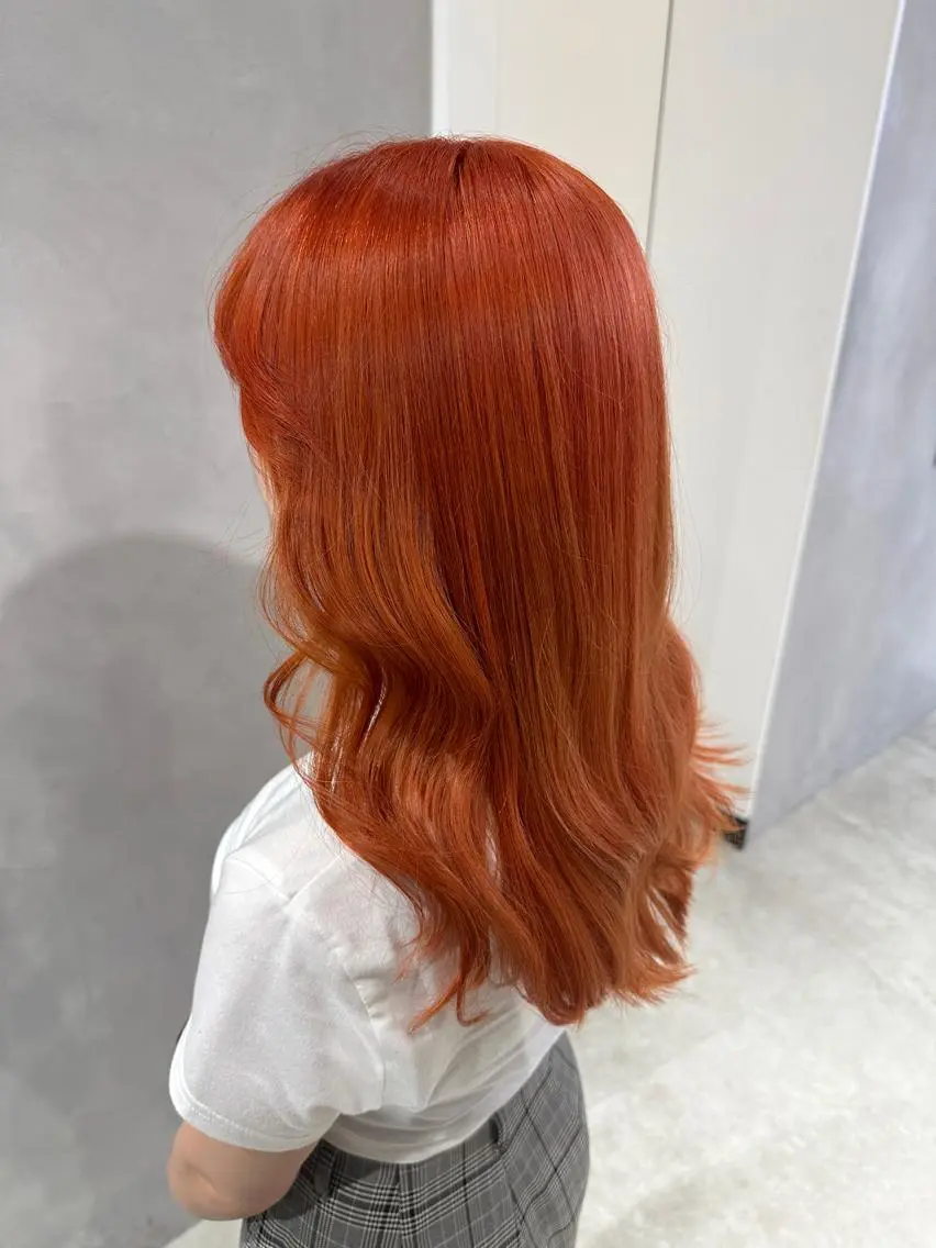 ロング カラー ブリーチ ダブルカラー オレンジ トリートメント カット ヘアカラー トリートメント 透明感カラー✨艶髪 制作🌱山根あゆみのヘアスタイル