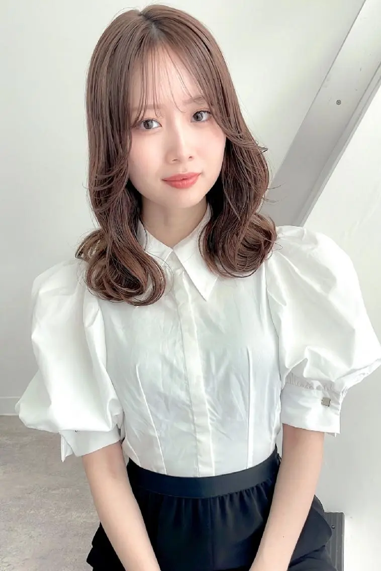 セミロング パーマ カラー ヘアアレンジ セミロングパーマ 韓国風ヘア パーマ Stella Lux ステラ ルークスのヘアスタイル