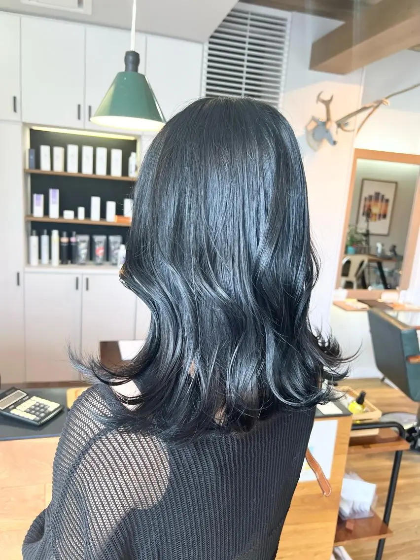 セミロング カラー 黒髪 堀 望美のヘアスタイル