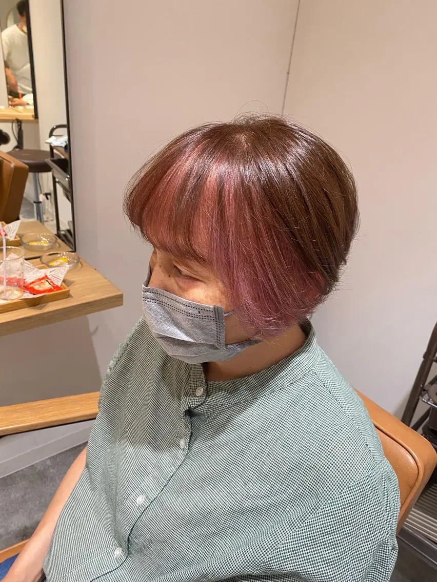 ショート カラー ミストバング  フェイスフレーミング ピンクカラー カット ヘアカラー オスズ 🎀´-のヘアスタイル