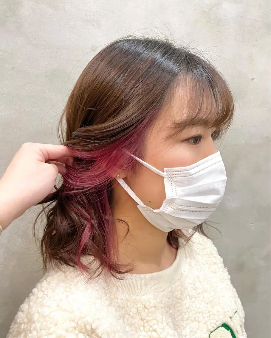 ミディアム カラー ヘアアレンジ ヘアカラー トリートメント 【ピンク/韓国ヘア/ ヘアセット】亜海のヘアスタイル