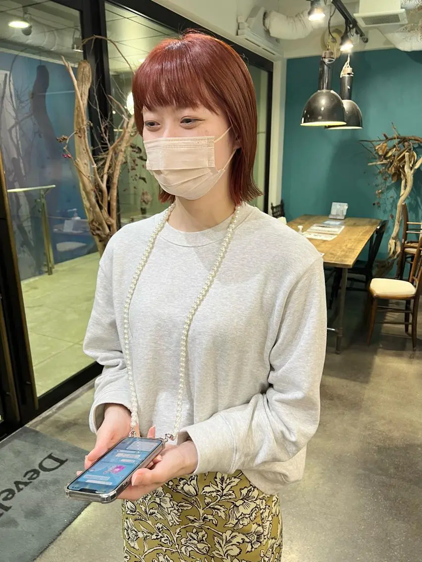 ショート カラー 切りっぱなしボブ ブリーチ ブラウンカラー ダブルカラー ブリーチなしカラー カット ヘアカラー 千葉 郁也のヘアスタイル