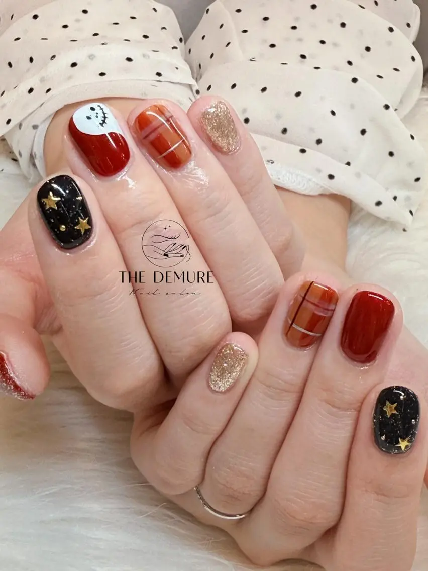 ネイル アートネイル ハロウィン 韓国ネイル マグネットネイル オフィスネイル ハンドネイル ハンドケア Demure Coco 銀座店のネイルデザイン
