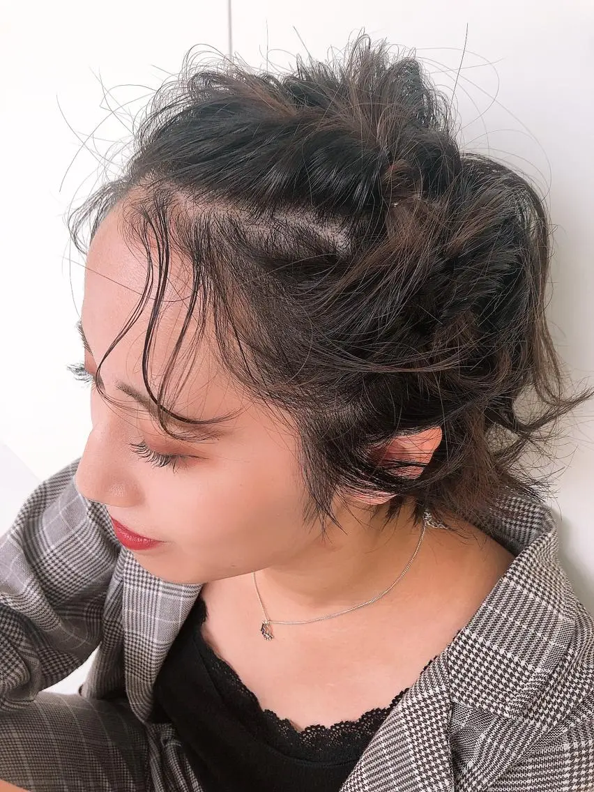 ショート ヘアアレンジ ショートヘア ヘアセット 【ピンク/韓国ヘア/ ヘアセット】亜海のヘアスタイル