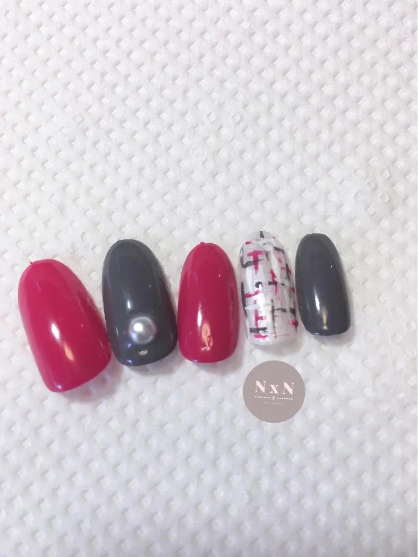 ネイル ジェルネイル ぷっくりネイル ツイードネイル 冬ネイル ハンドネイル nail salon N×Nのネイルデザイン