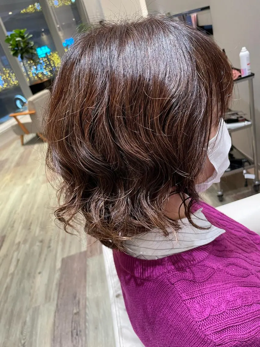 セミロング パーマ セミロングパーマ k-twoたき✨艶感 カラー／美髪矯正のヘアスタイル
