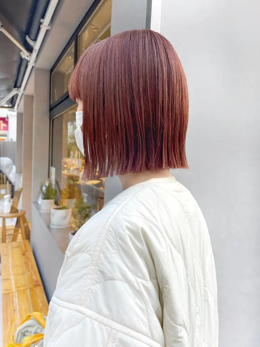 ショート カラー 切りっぱなしボブ オレンジ ボブ カット ヘアカラー トリートメント HIROKI ”博多 /ボブのヘアスタイル