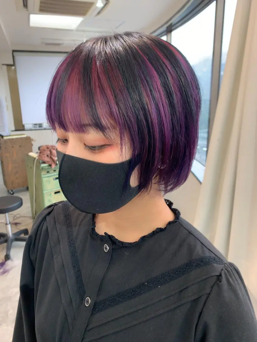 ショート カラー 黒髪 バイオレットカラー トリートメント /カラー/NAOKIのヘアスタイル