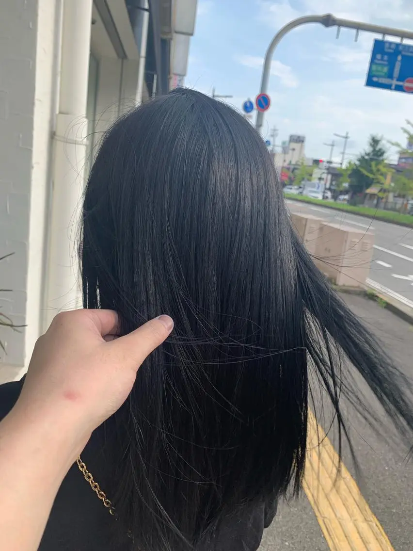 ロング カラー 黒髪 ブルーカラー ブルーブラック ネイビーカラー 田中 貴也のヘアスタイル