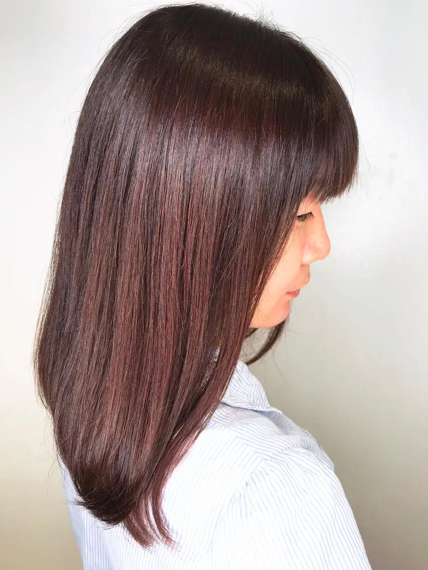 セミロング カラー ブラウンカラー ピンクカラー ピンクブラウン 森本 笑のヘアスタイル