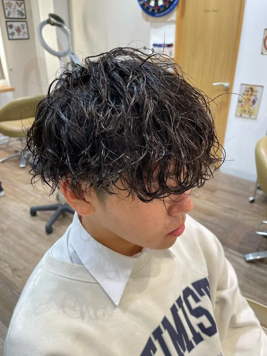 ミディアム パーマ メンズ メンズパーマ 北原寿樹のヘアスタイル