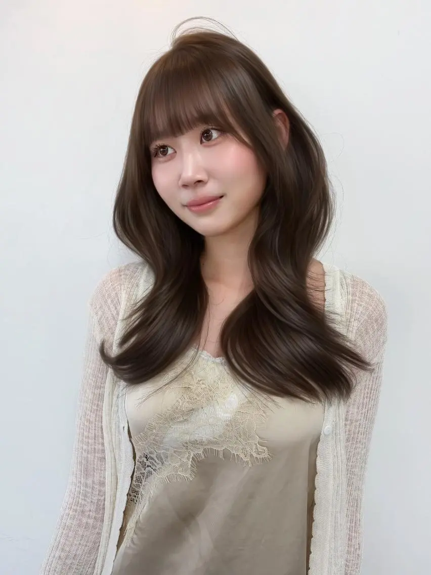 ミディアム 韓国風ヘア 小顔カット カット ヘアカラー 💛レイヤー/ベージ ュ/kokoro💛のヘアスタイル