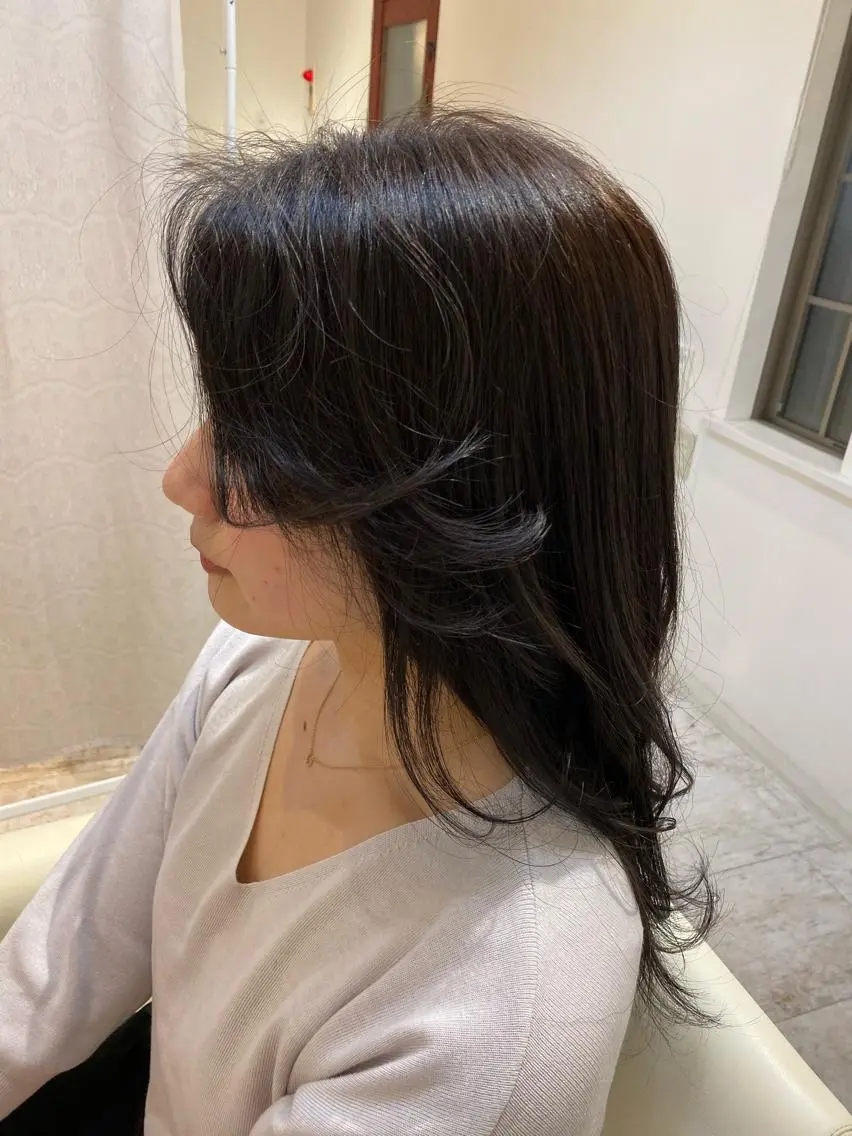 セミロング カラー 酸性ストレート/ブリ ーチなしWカラー河本のヘアスタイル