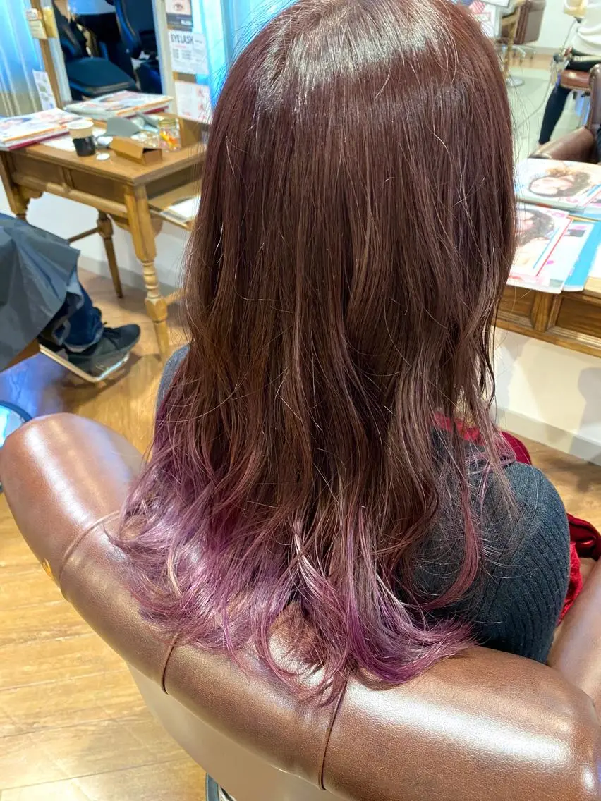 ロング カラー ブリーチ グラデーションカラー イルミナカラー オレンジ ピンクカラー 美髪・髪質改善 有田怜平のヘアスタイル