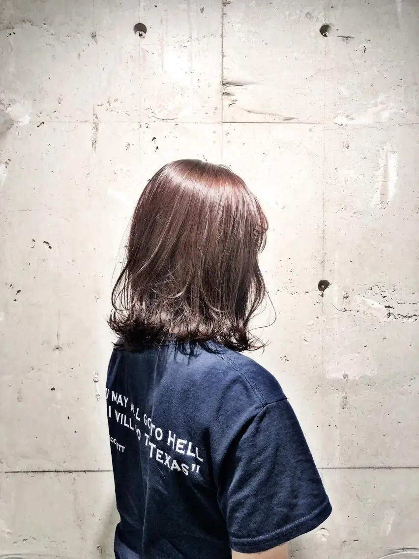 ミディアム カラー パーマ ヘアアレンジ キッズ ネイル マツエク・マツパ ブラウンカラー ピンクカラー ピンクブラウン カラーマツエク 切りっぱなしロブ 当日予約⭕️ Rene’のヘアスタイル