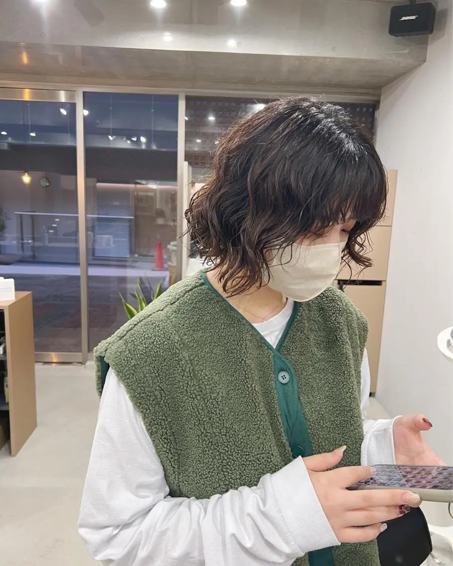 ショート パーマ カット パーマ トリートメント ボブパーマコテ巻き風 パーマNo1深江秀平のヘアスタイル