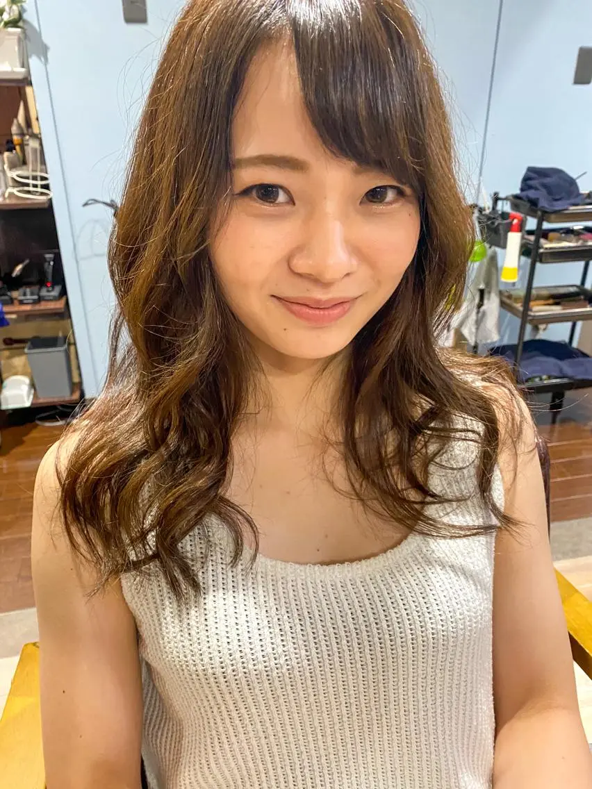 セミロング カラー パーマ 髪改善フェイスレイヤ YASUハッシカットのヘアスタイル