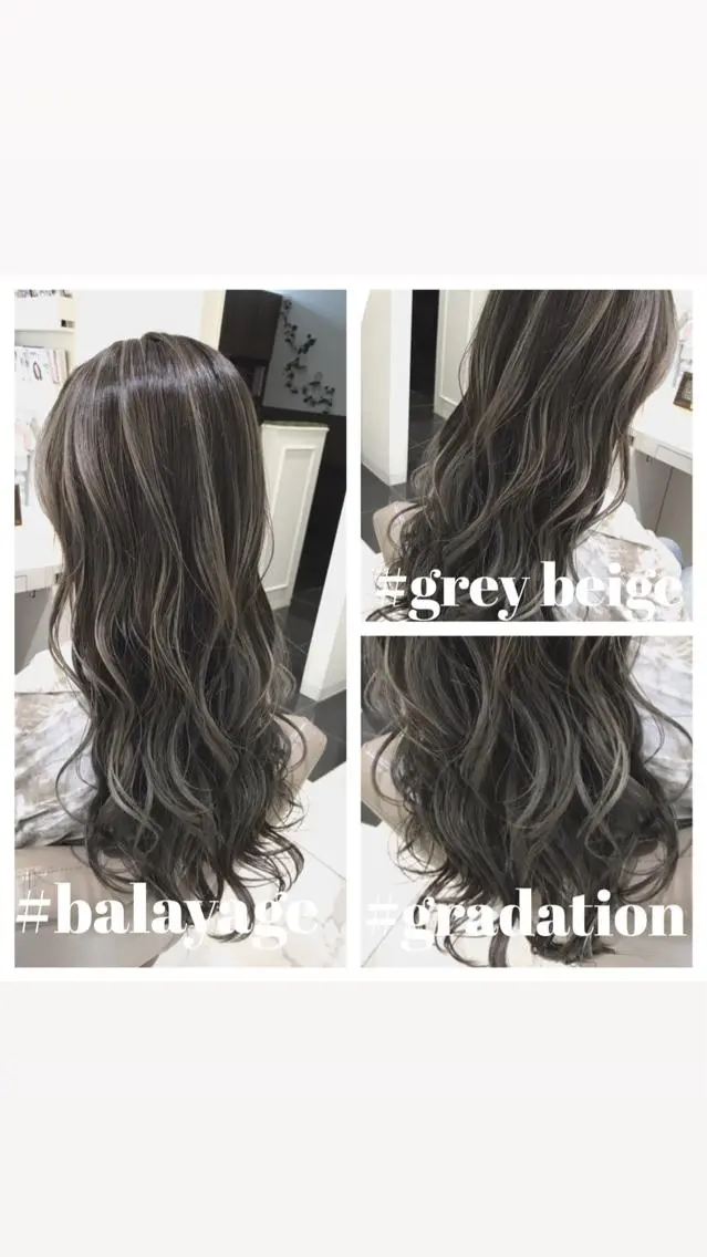 ロング カラー バレイヤージュ グレージュ レイヤーカット カット ヘアカラー 山崎俊輔/髪質改善 /バレイヤージュのヘアスタイル