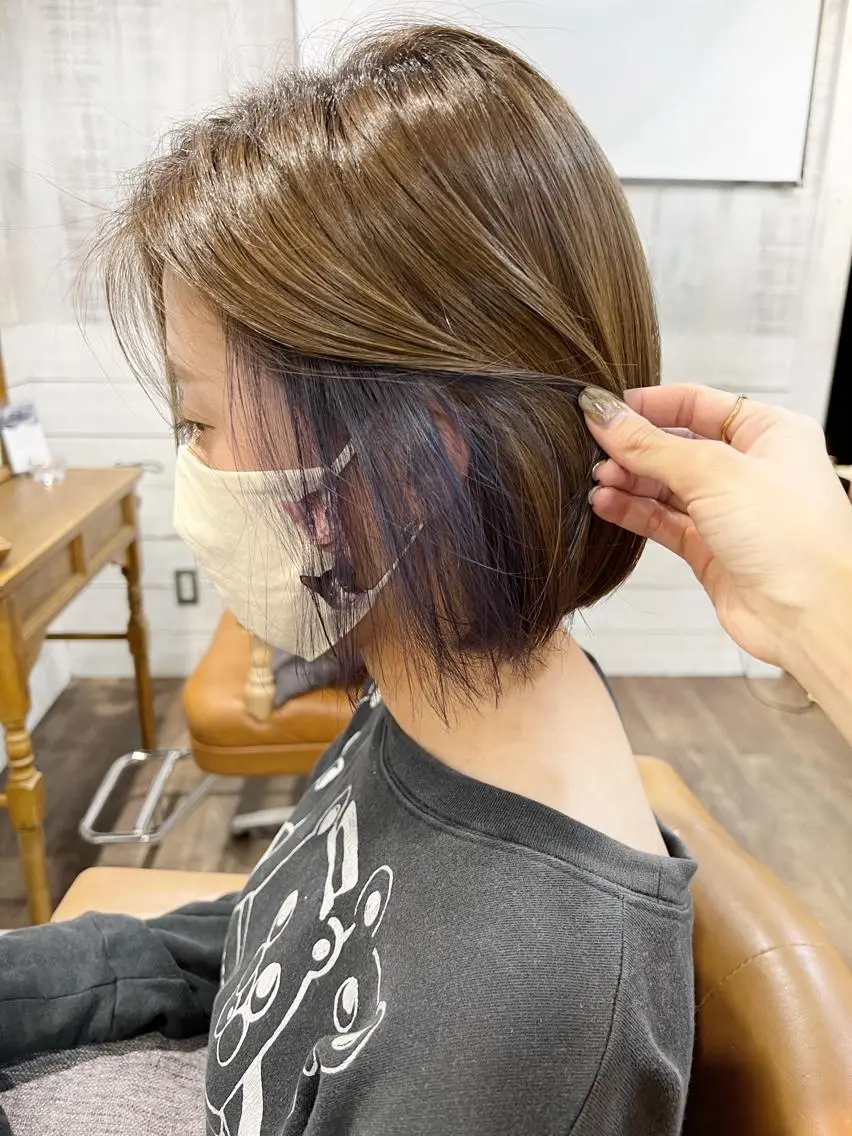 ショート カラー ダブルカラー イヤリングカラー ハイライトカラー イルミナカラー インナーカラー 初めてでも失敗しない 透明感カラー Miiのヘアスタイル