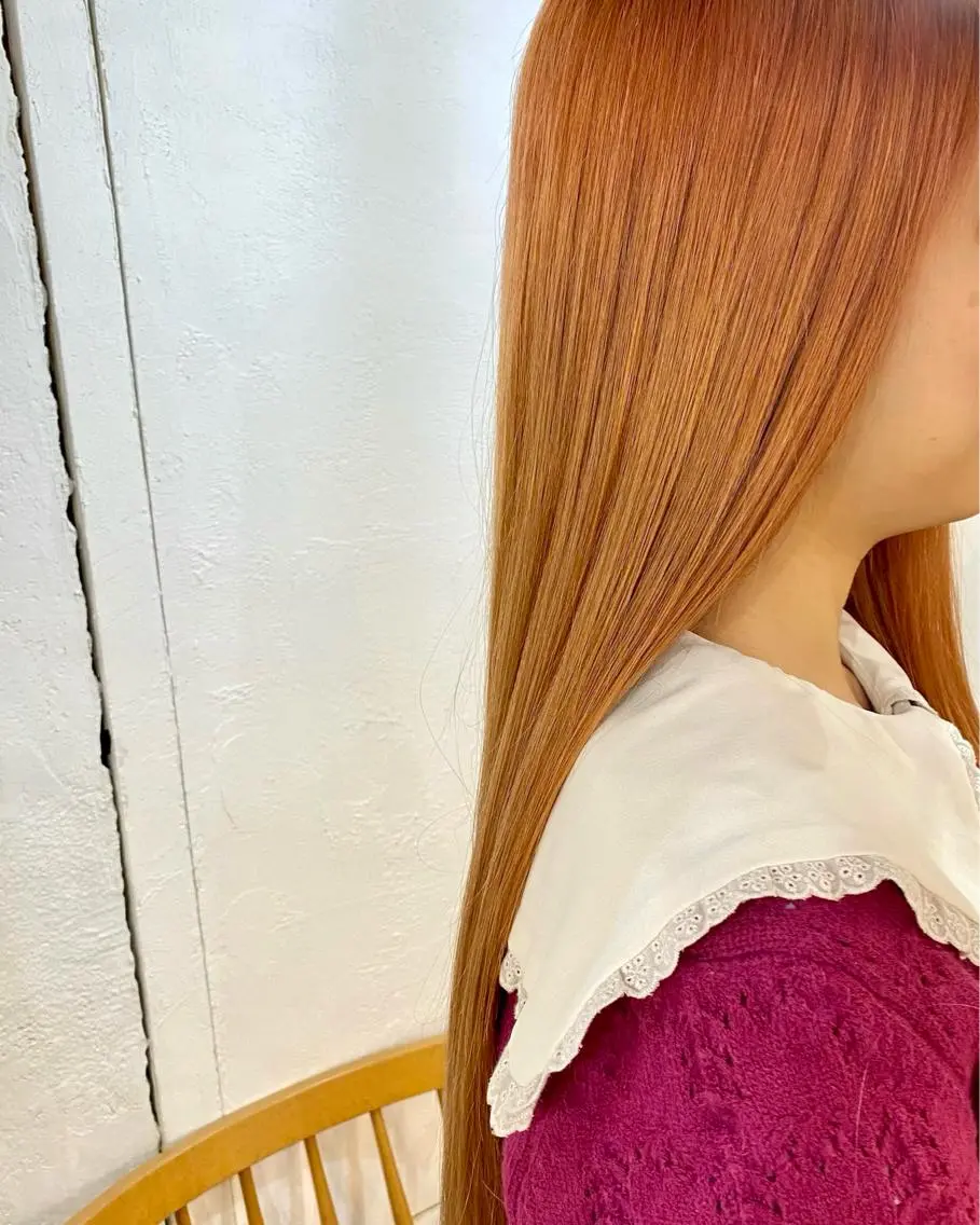 ロング カラー ブリーチ ケアブリーチ オレンジ ヘアカラー トリートメント 千 田のヘアスタイル