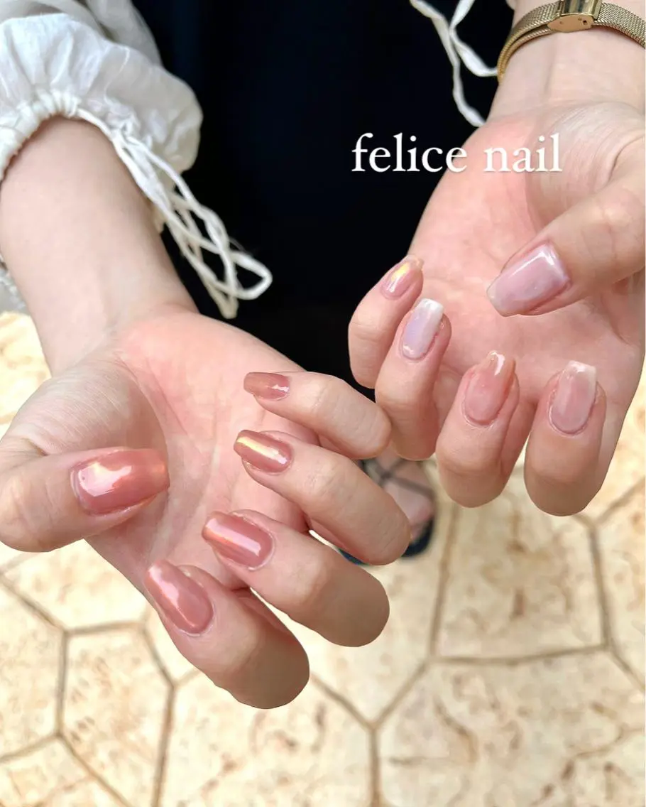 ネイル オーロラネイル 桜ネイル ニュアンスネイル ピンク felice nailのネイルデザイン