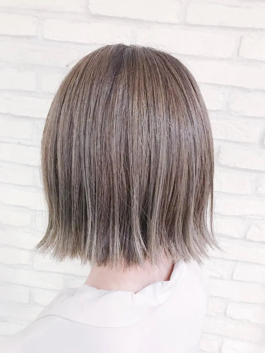 ショート カラー 切りっぱなしボブ 透明感カラー ボブ 横浜🍒ルーツカラー エクステ／RIEのヘアスタイル