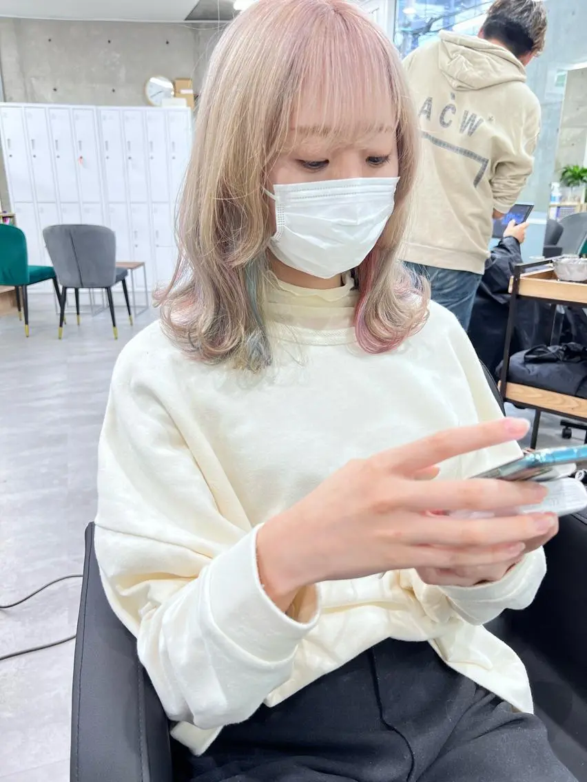 ミディアム カラー ツートーンカラー ユニコーンカラー ヘアカラー トリートメント 艶髪✨ブリーチ職人 yasuのヘアスタイル